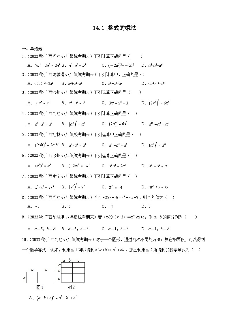 14.1 整式的乘法 同步练习  广西各地八年级数学期末试题选编(含解析)01