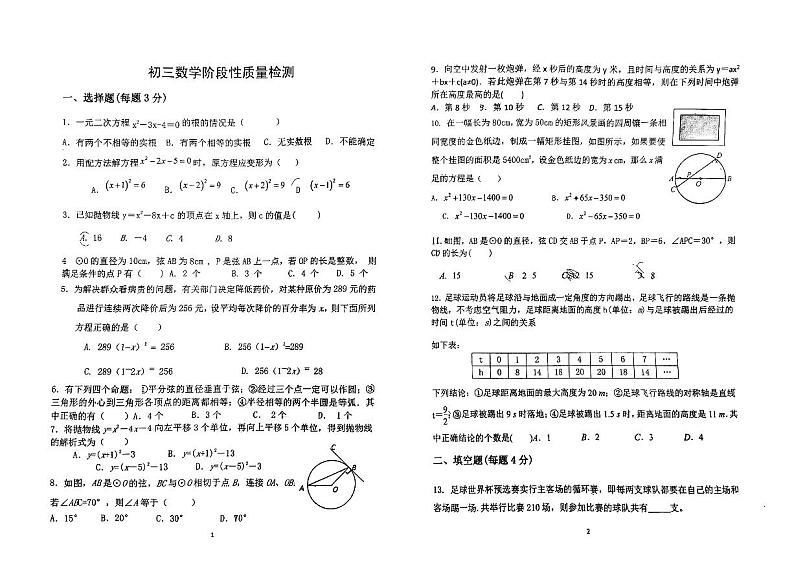山东省滨州市邹平梁邹初级实验中学2023—-2024学年上学期九年级数学期中检测第1页
