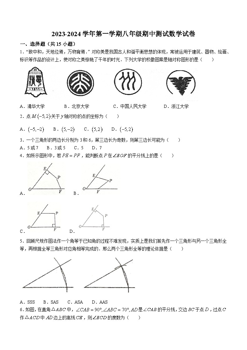 河南省洛阳市涧西区东升第二初级中学2023-2024学年八年级上学期期中数学试题第1页