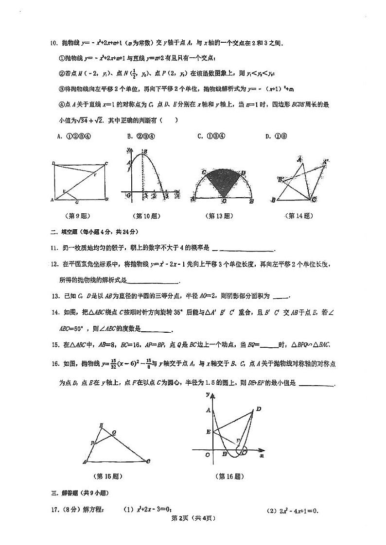 福建省福州立志中学2023-2024学年上学期九年级期中考数学试卷02