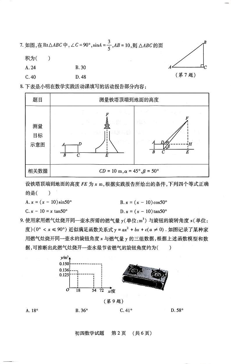 山东省济宁市任城区2023-2024学年上学期九年级期中考试数学试题第2页