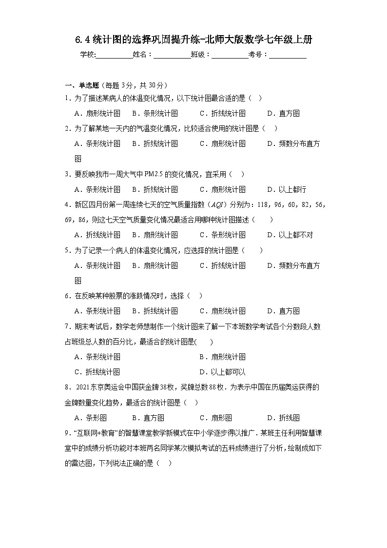 6.4统计图的选择巩固提升练-北师大版数学七年级上册01