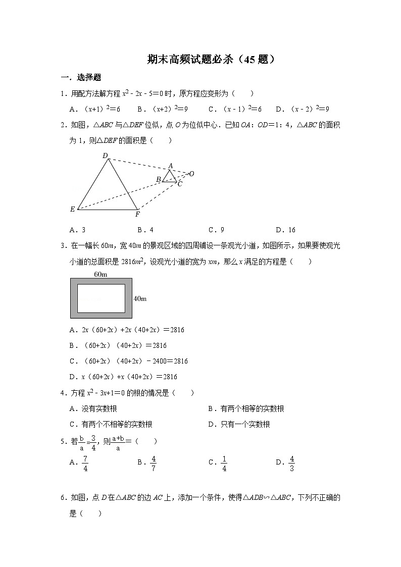 期末高频试题必杀（45题）-2023-2024学年九年级数学上册《同步考点解读•专题训练》（北师大版）01