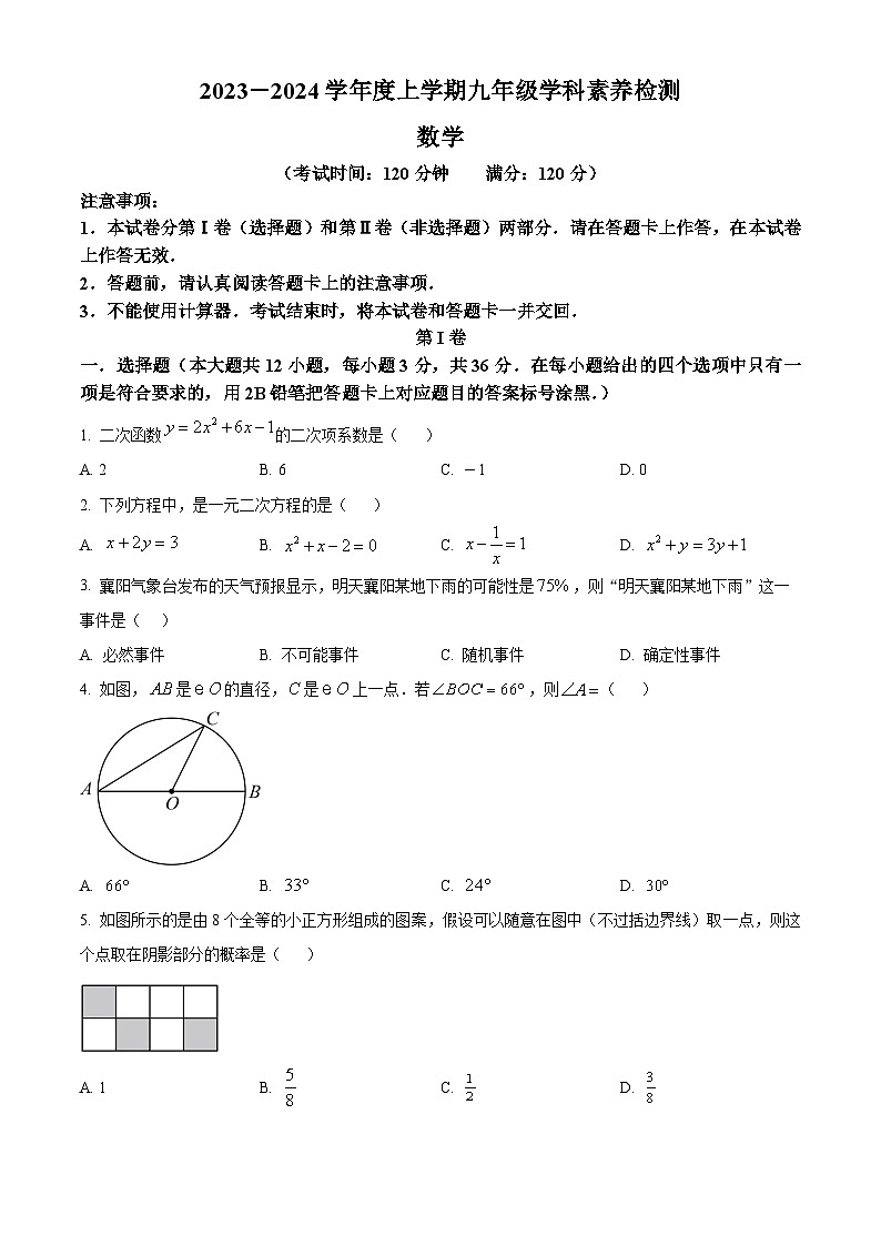 南宁市第十四中学2023-2024学年九年级上学期期中数学试题（原卷版）第1页