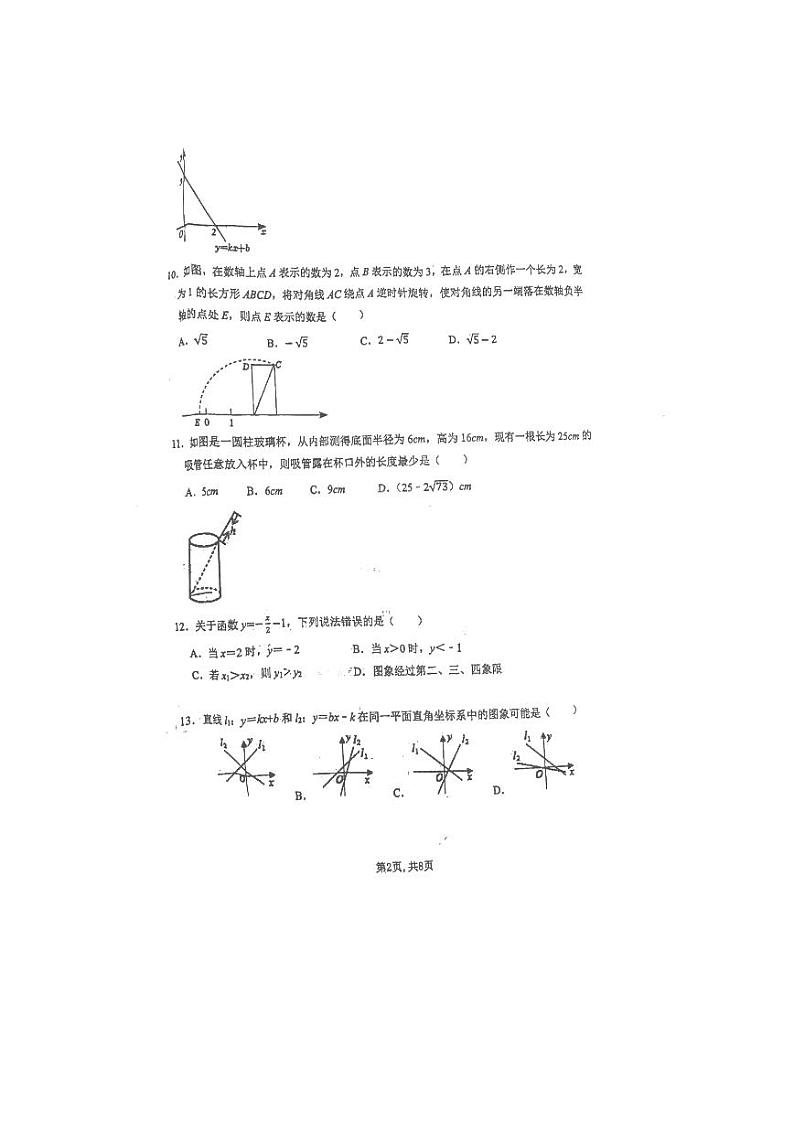 山东省青岛市育才学校2023-2024学年八年级上学期期中数学试题第2页