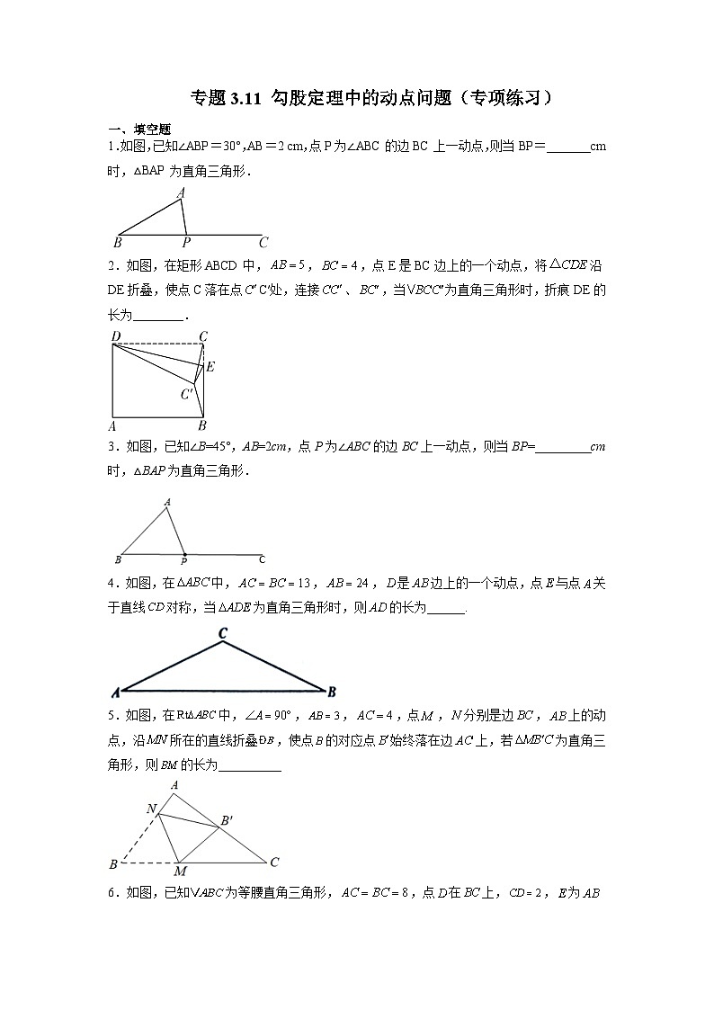 专题3.11 勾股定理中的动点问题（专项练习）（学生版）第1页
