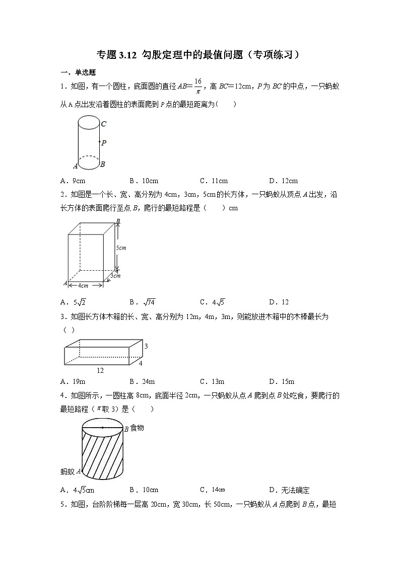 专题3.12 勾股定理中的最值问题（专项练习）（学生版）第1页