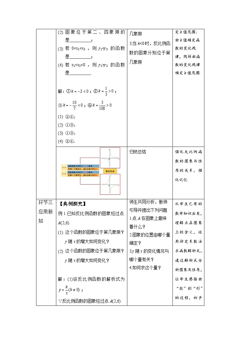 人教版初中数学九下 26.1.2《反比例函数的图象和性质 第2课时》教学设计03