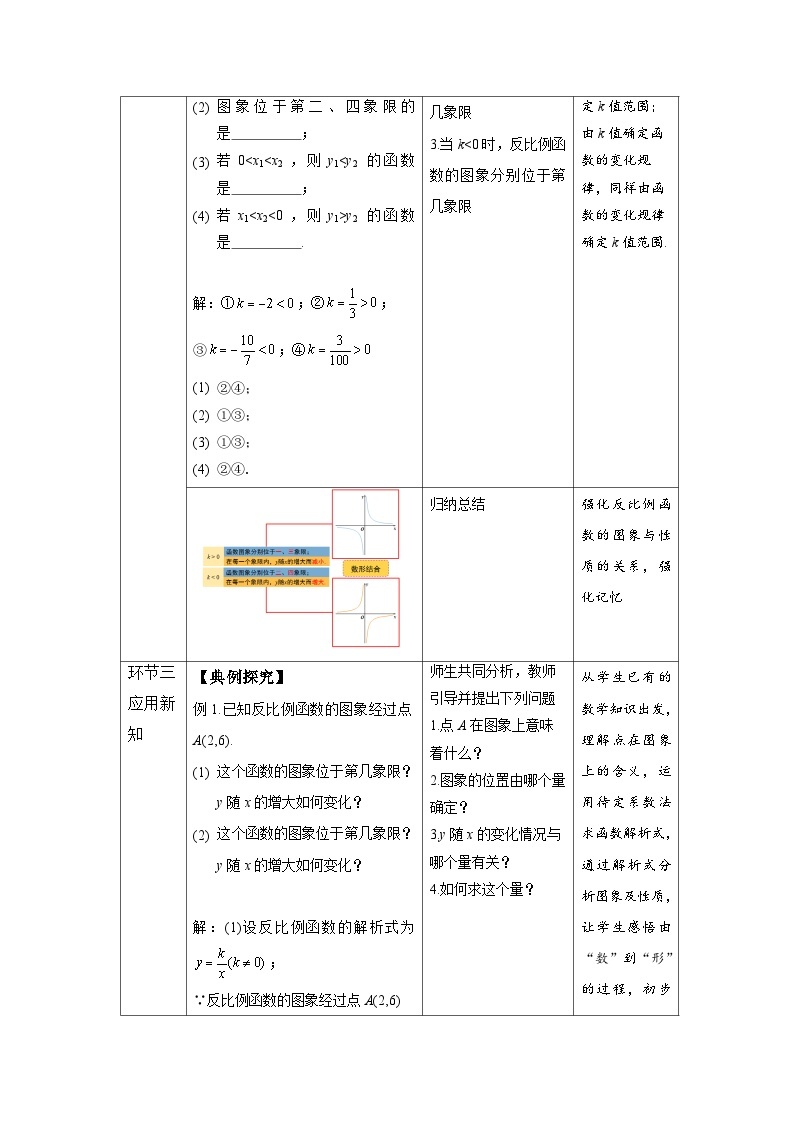 人教版初中数学九下 26.1.2《反比例函数的图象和性质 第2课时》教学设计03