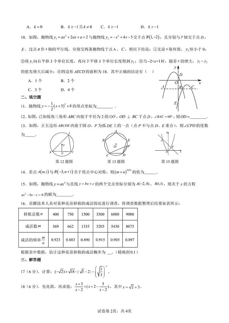 2023湘郡培粹九上期中模拟考数学试卷一02