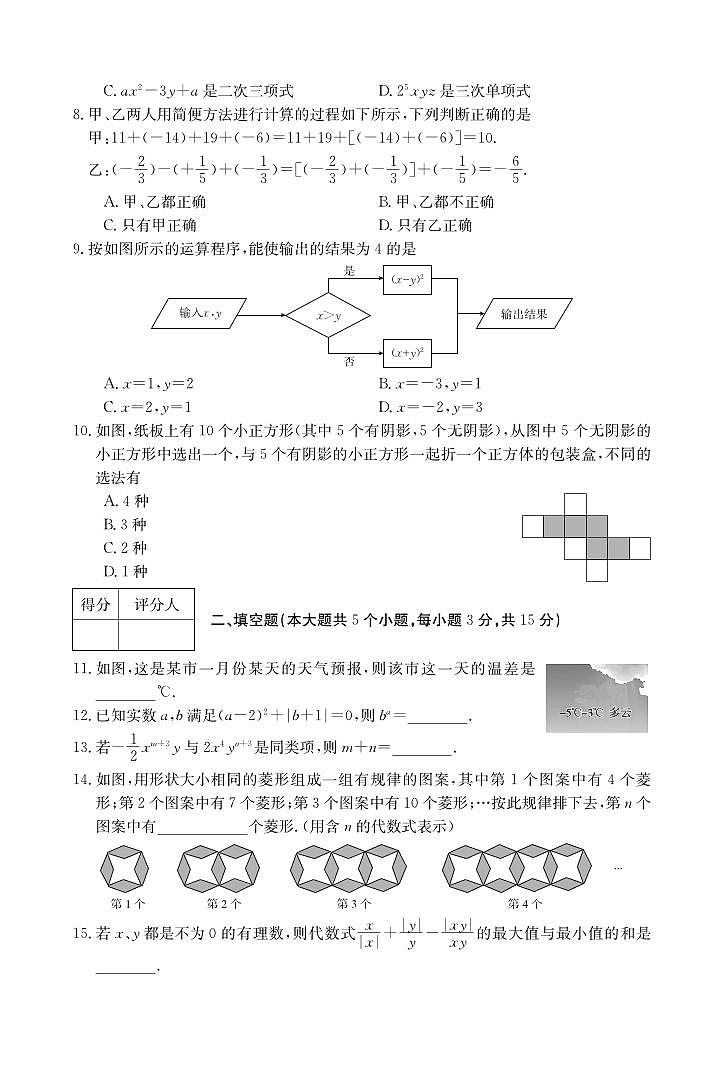 山西省晋中市多校联考2023-2024学年七年级第一学期期中评估数学数学试卷02