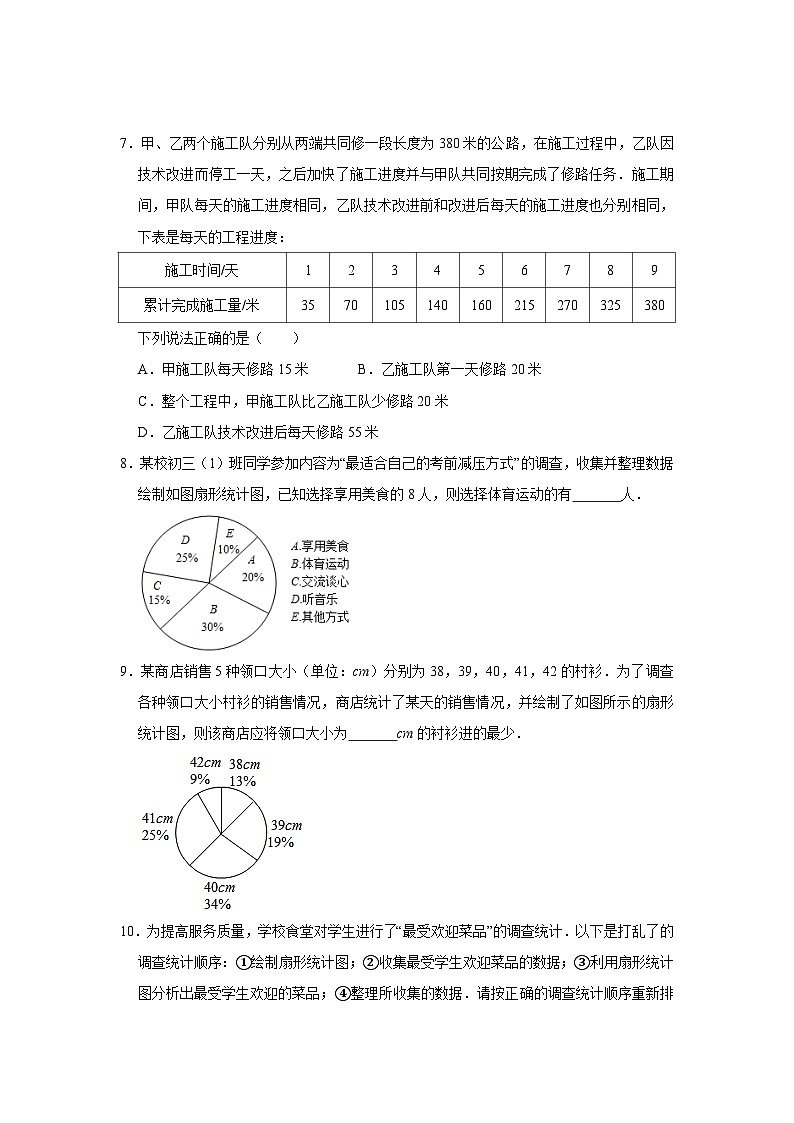 人教版七年级下册数学《10.3 课题学习 从数据谈节水》  课时练2第3页