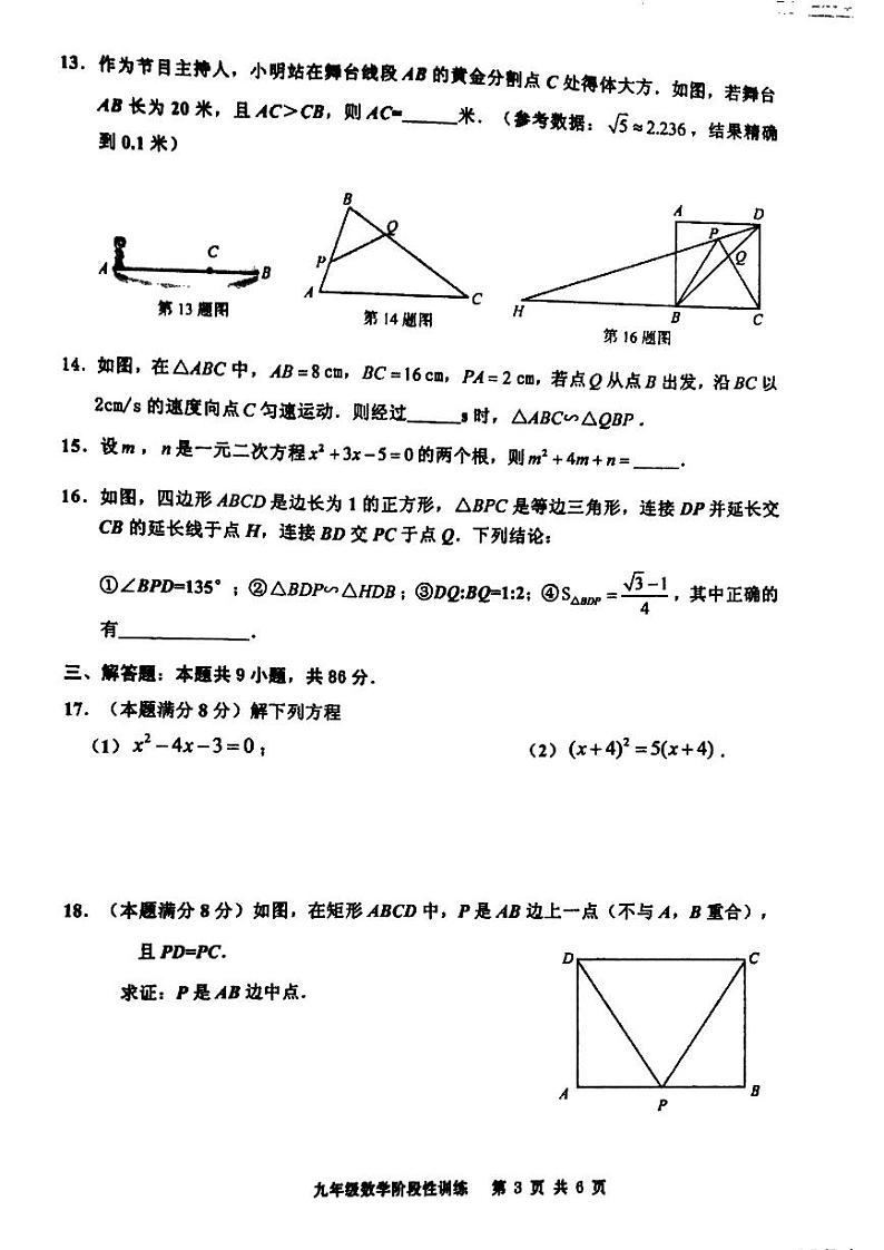 福建省宁德市霞浦县2023-2024学年九年级上学期11月期中数学试题03