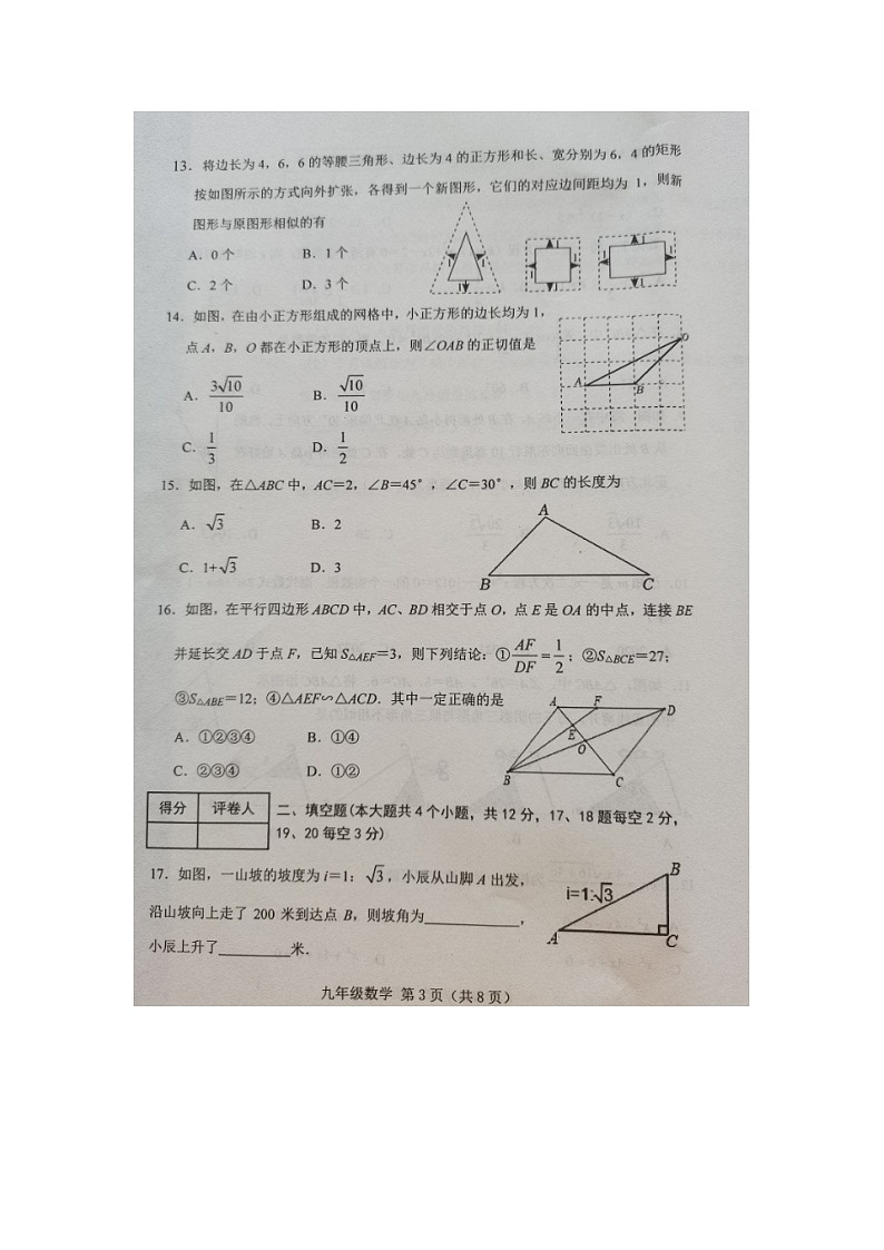 河北省唐山市乐亭县2023-2024学年九年级上学期期中考试数学试题03