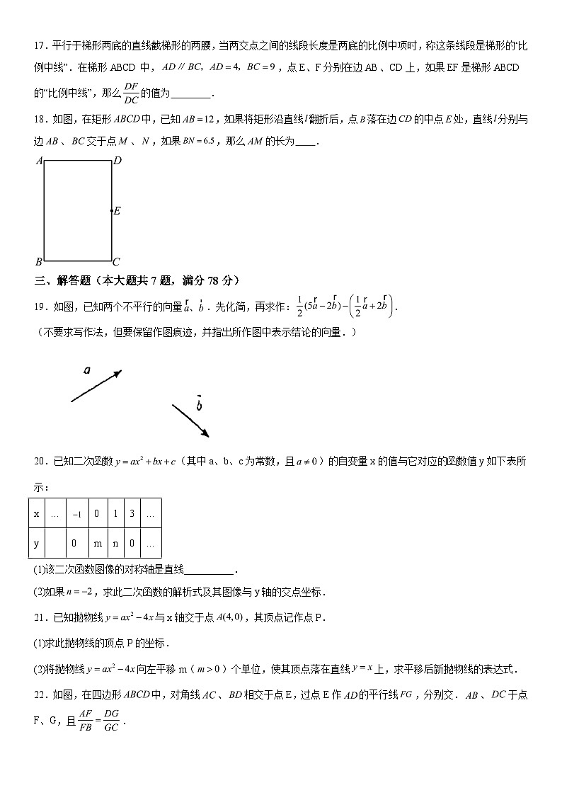 上海市普陀区2023-2024学年九年级上学期期中数学试题 含解析03