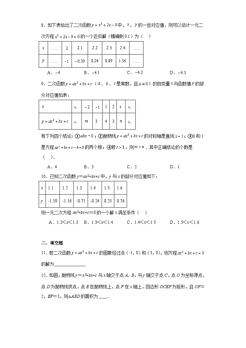 2.5二次函数与一元二次方程分层练习-北师大版数学九年级下册第3页