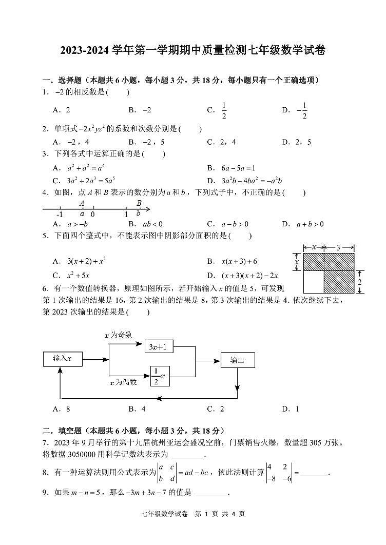 江西省南昌市十校联盟2023-2024学年七年级上学期期中数学试卷+01