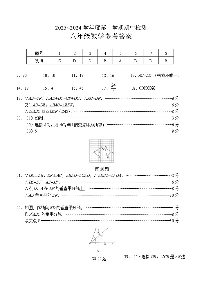 江苏省徐州市2023-2024学年八年级上学期11月期中数学试题（有答案）01