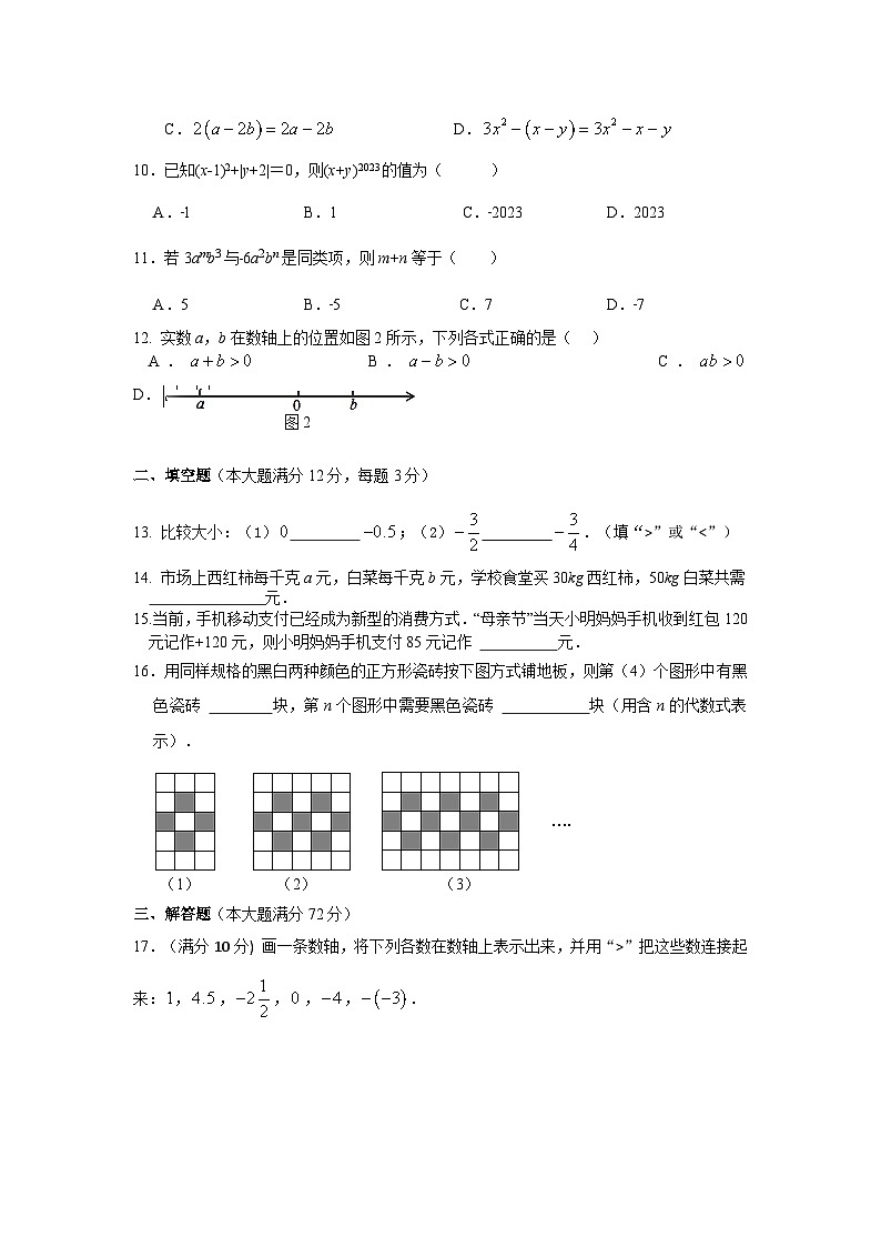 海南省上海师范大学附属琼海中学2023-2024学年上学期期中考试七年级数学试卷第2页