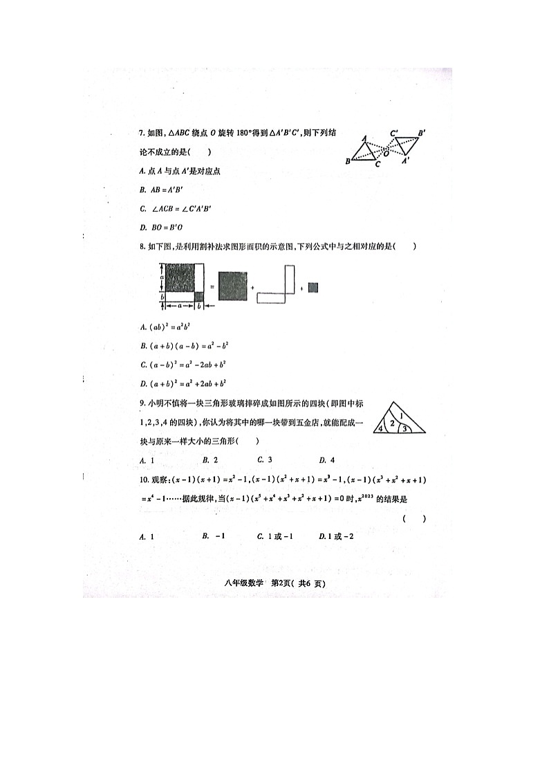 河南省南阳市邓州市2023-2024学年八年级上学期11月期中数学试题第3页