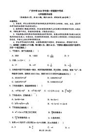 广东省广州市广州中学2023-2024学年七年级上学期期中考试数学试卷