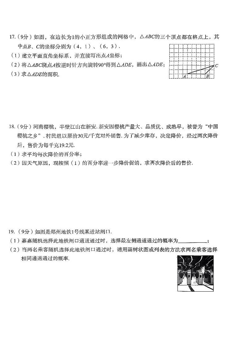 河南省新乡市2023-2024学年九年级上学期期中质量检测数学试卷03