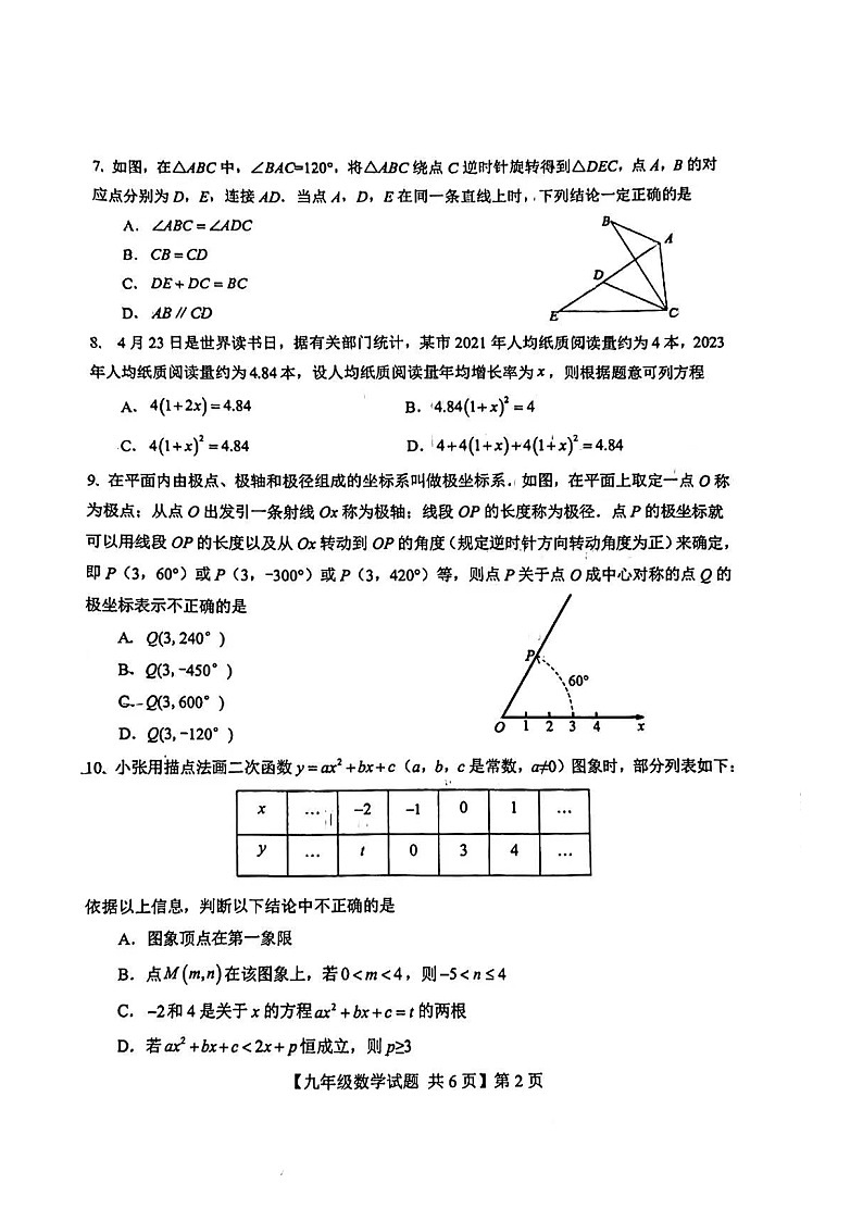 山东省德州市2023-2024学年九年级上学期11月期中数学试题第2页