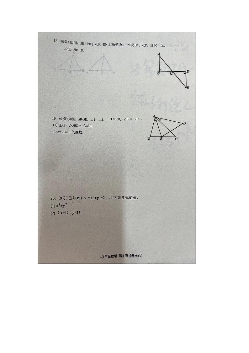 河南省周口市商水县2023—-2024学年八年级上学期11月期中数学试题第3页