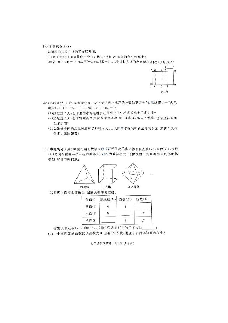 山东省枣庄市滕州市2023—-2024学年上学期期中考试七年级数学试卷第3页