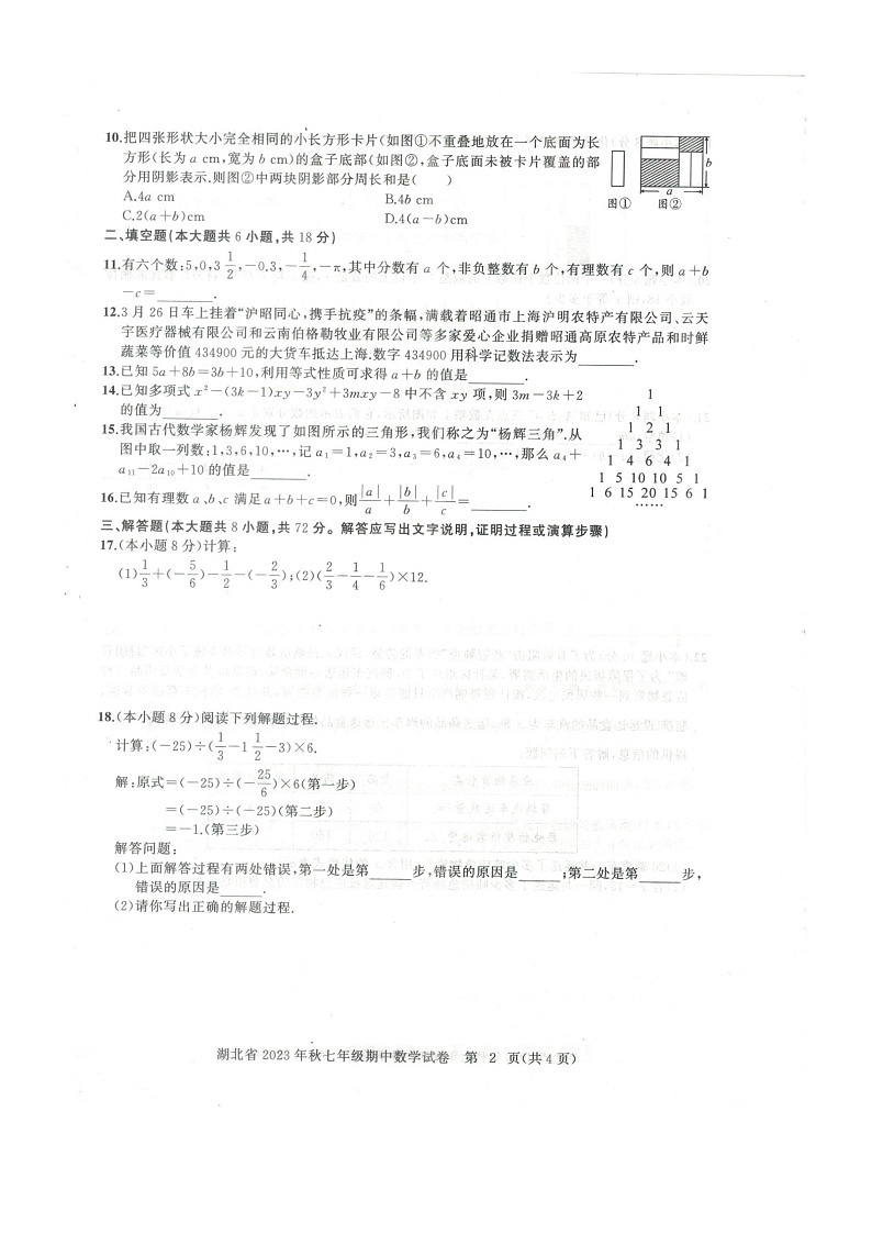 湖北省黄石市阳新县2023-2024学年七年级上学期11月期中数学试题02