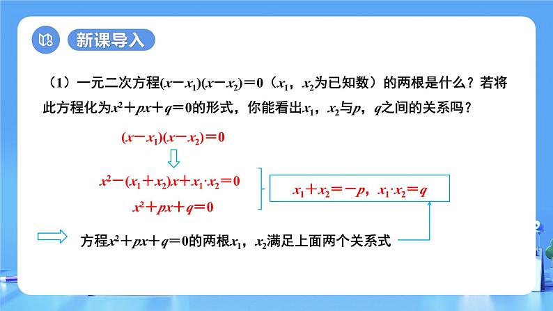 【上课优选】人教版初中数学九年级下册21.2.4一元二次方程的根与系数的关系课件+练习(含答案)05