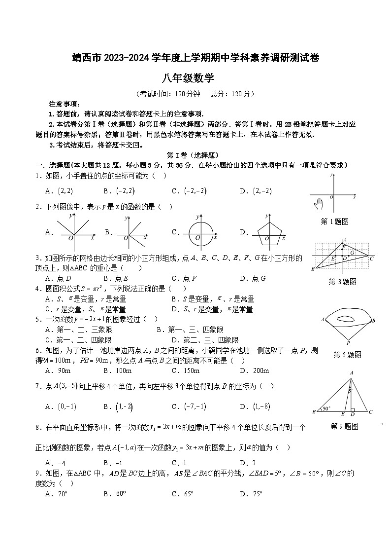 广西百色市靖西市2023—-2024学年上学期期中学科素养调研测试八年级数学卷01