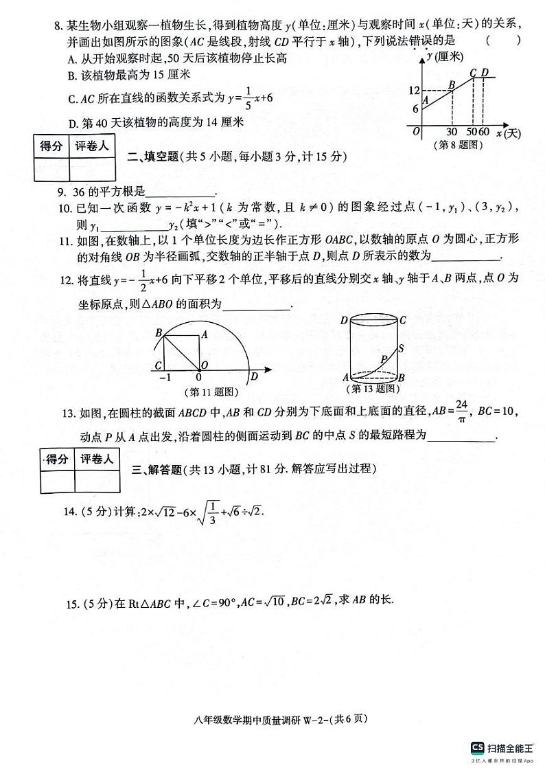 陕西省渭南市临渭区2023--2024学年上学期期中考试八年级数学试卷02