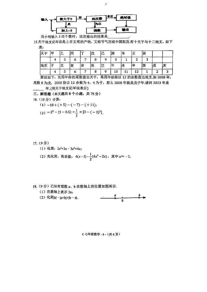 河南省驻马店市确山县2023-2024学年七年级上学期11月期中数学试题第3页