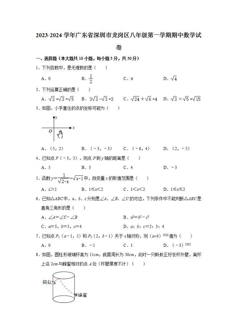 2023-2024学年广东省深圳市龙岗区八年级（上）期中数学试卷（含解析）第1页