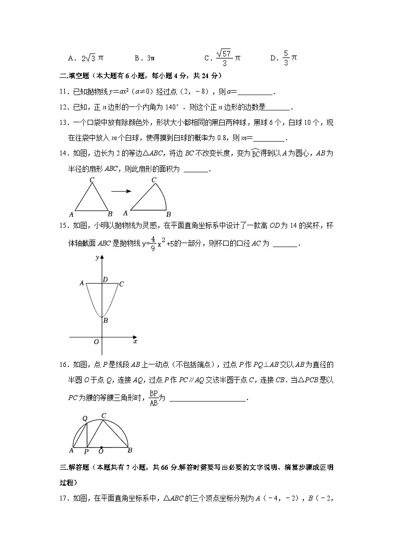 浙江省温州市乐清市山海联盟2023—-2024学年上学期九年级期中数学试卷03