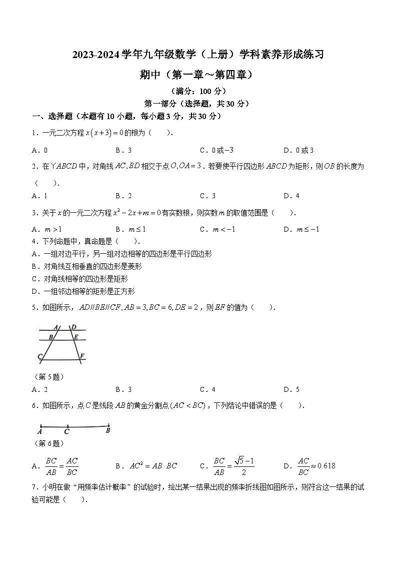 广东省深圳市龙岗区宏扬学校2023-2024学年九年级上学期期中数学试题第1页