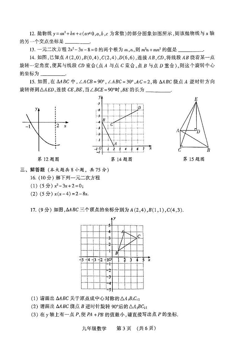 河南省濮阳市清丰县2023-2024学年九年级上学期11月期中数学试题03