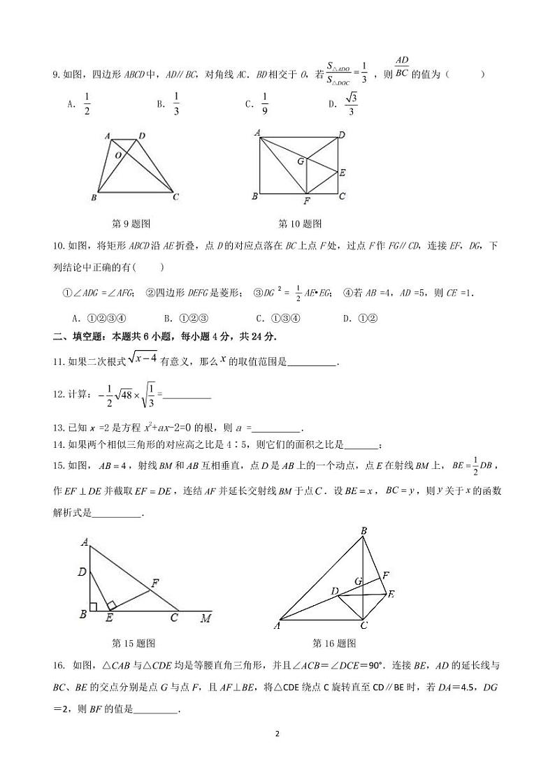 福建省泉州台商投资区2023—2024学年上学期九年级数学期中考试卷第2页