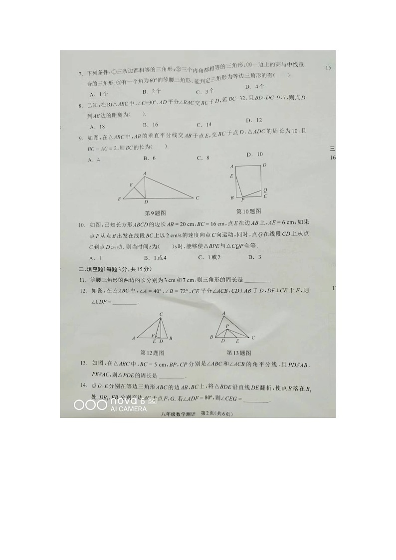 河南省驻马店市平舆县2023-2024学年八年级上学期11月期中数学试题02