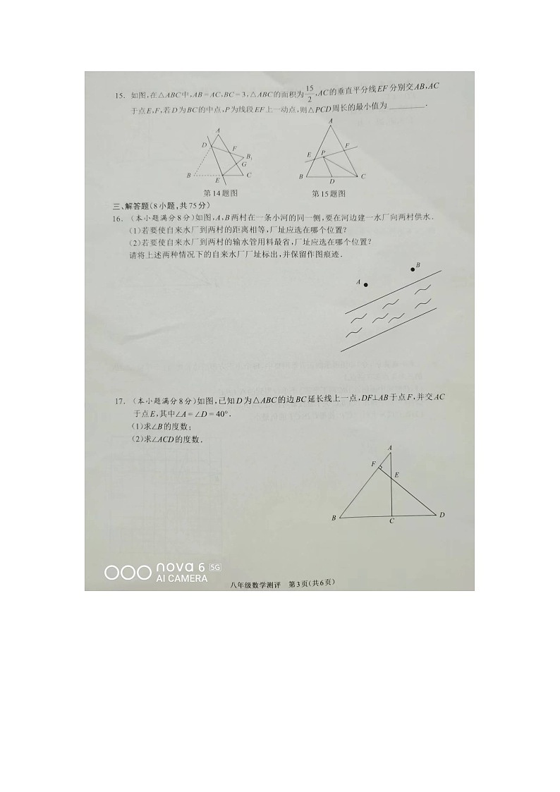河南省驻马店市平舆县2023-2024学年八年级上学期11月期中数学试题03
