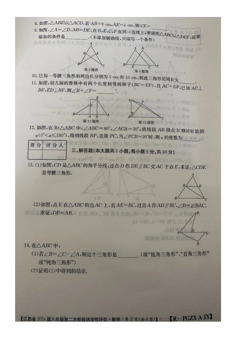江西省赣州市大余县部分学校联考2023-2024学年八年级上学期11月期中数学试题02