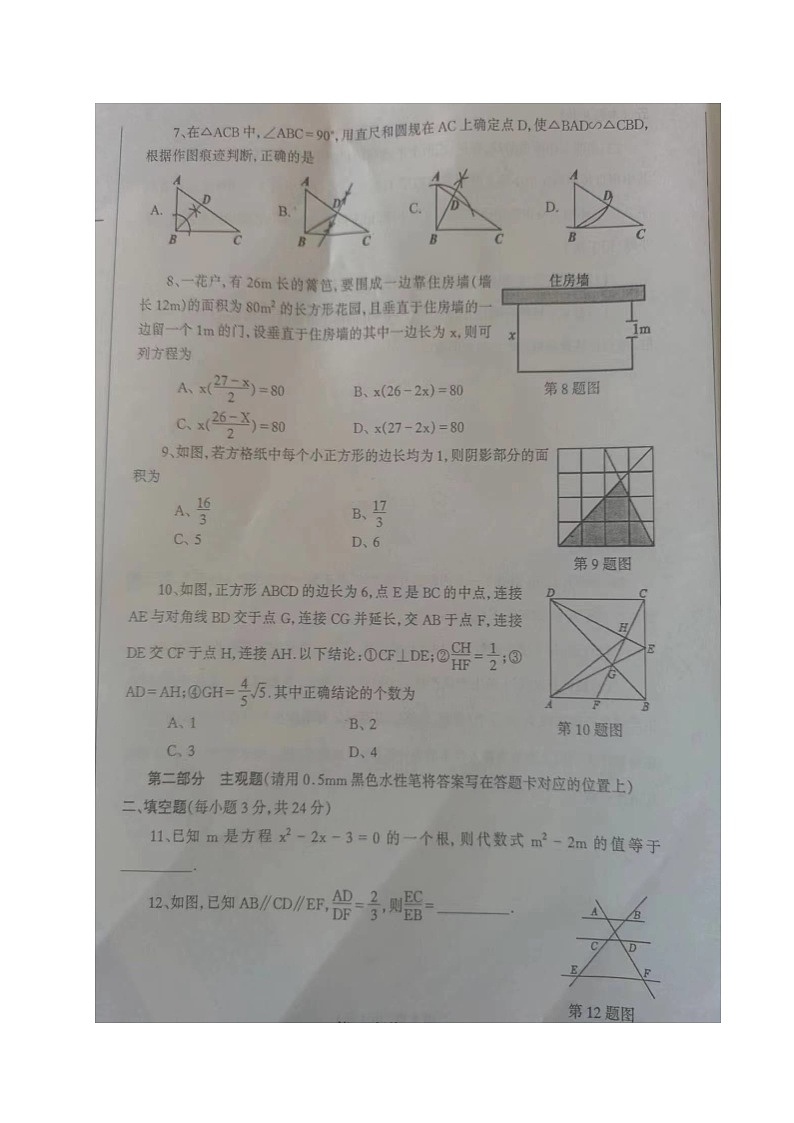 辽宁省丹东市凤城市2023-2024学年九年级上学期期中考试数学试题第2页