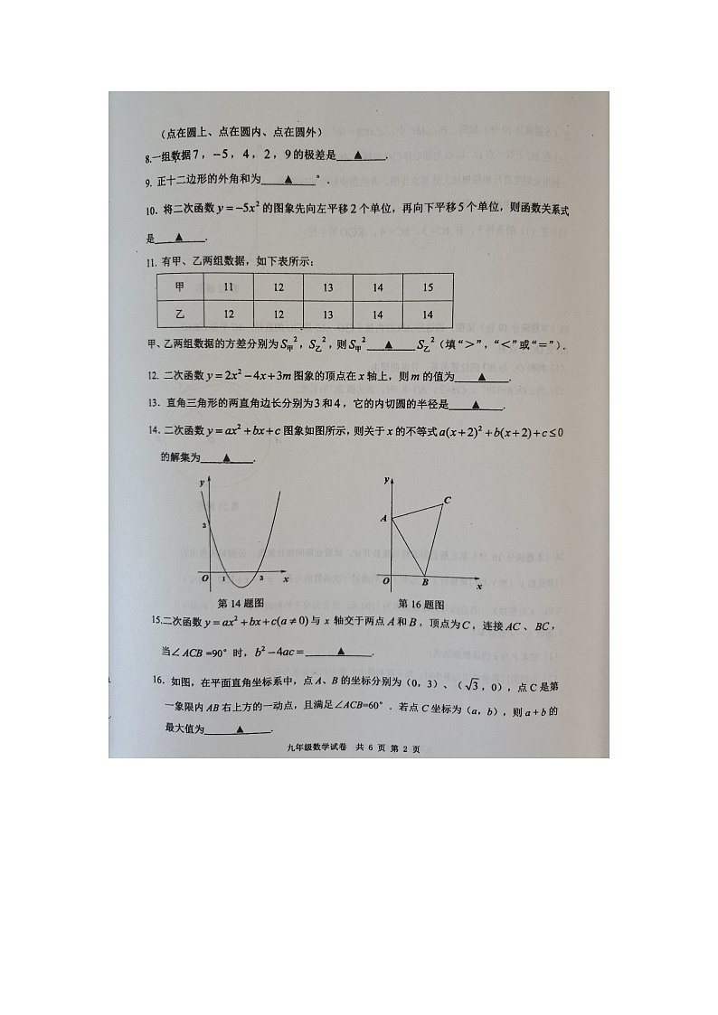 江苏省兴化市2023—2024学年九年级上学期期中考试数学试卷02