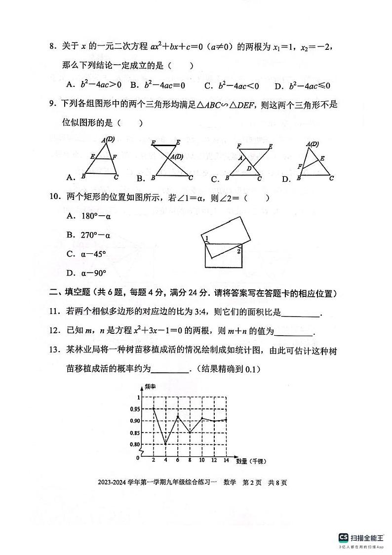 福建省三明市尤溪县2023-—2024学年九年级上学期11月期中数学试题02