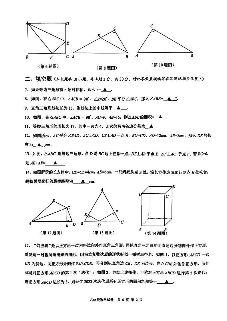 江苏省泰州市兴化市2023—2024学年八年级上学期期中考试数学试题第2页