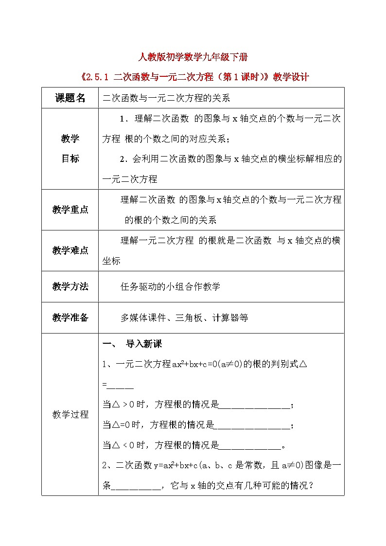 2.5.1 二次函数与一元二次方程（第1课时）（课件+教学设计）-北师大版数学九年级下册01