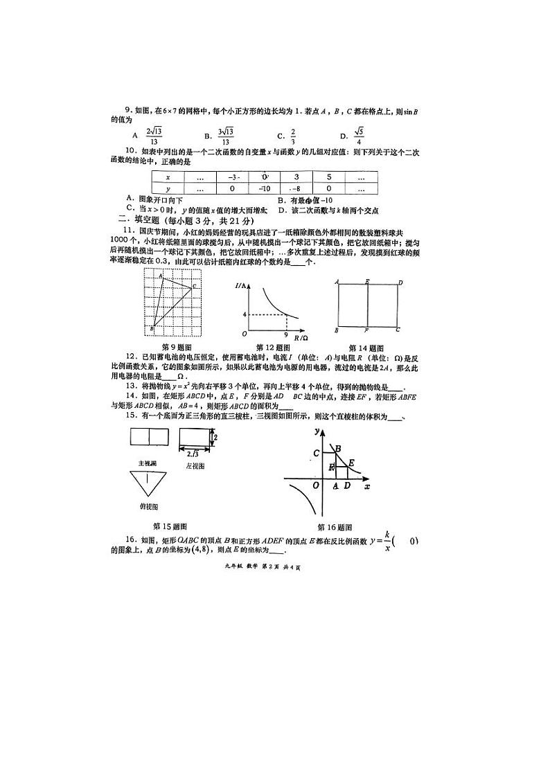 陕西省西安高新第一中学2023-2024学年九年级上学期期中考试数学试题02