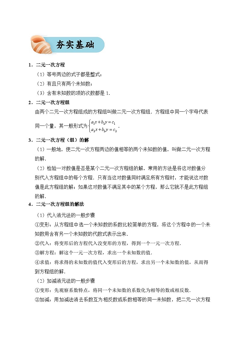 专题07 二元一次方程组（夯实基础、考点分析）--2024年中考数学一轮复习（全国通用）第2页