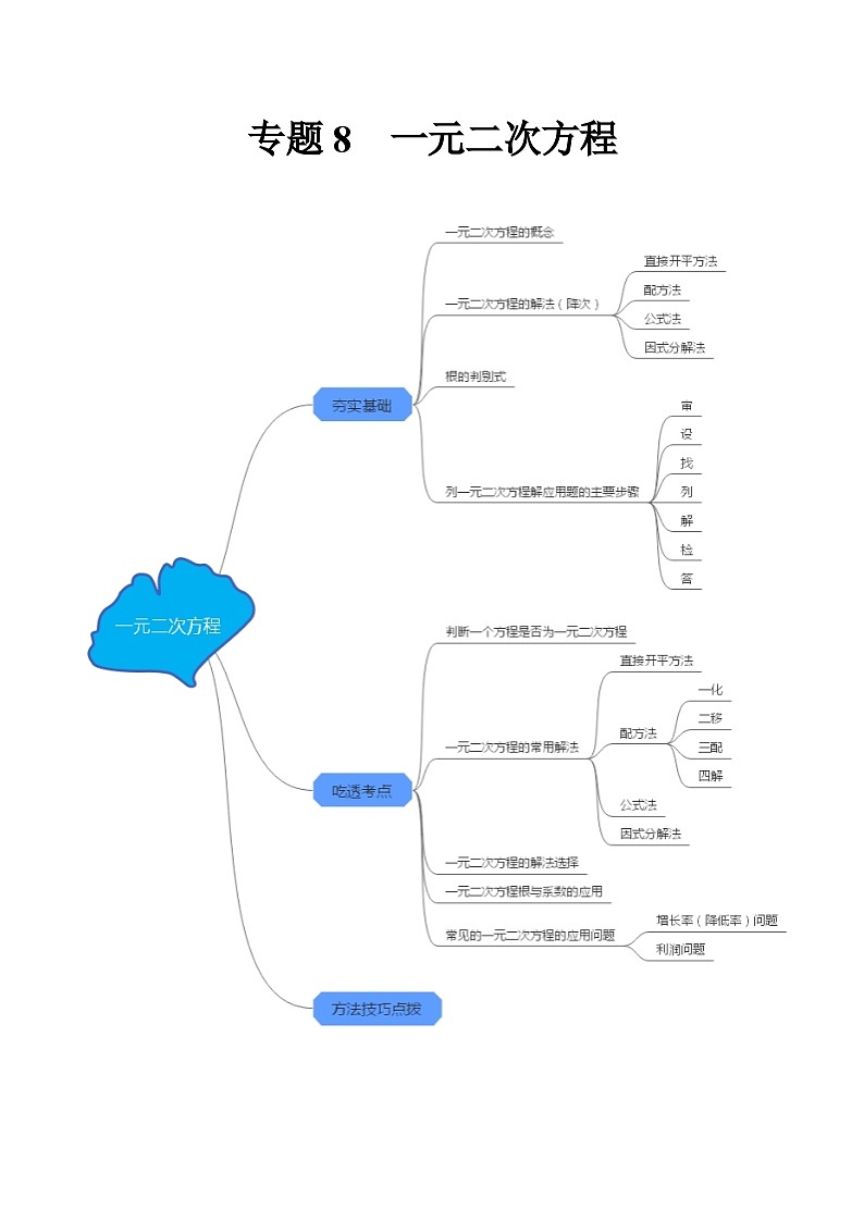 专题08 一元二次方程（夯实基础、考点分析）--2024年中考数学一轮复习（全国通用）第1页
